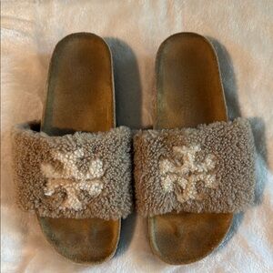 Tory Burch Tan Shearling Slides